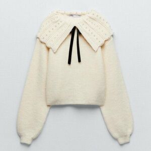 Zara Elegant Cream Sweater with Black Bow
